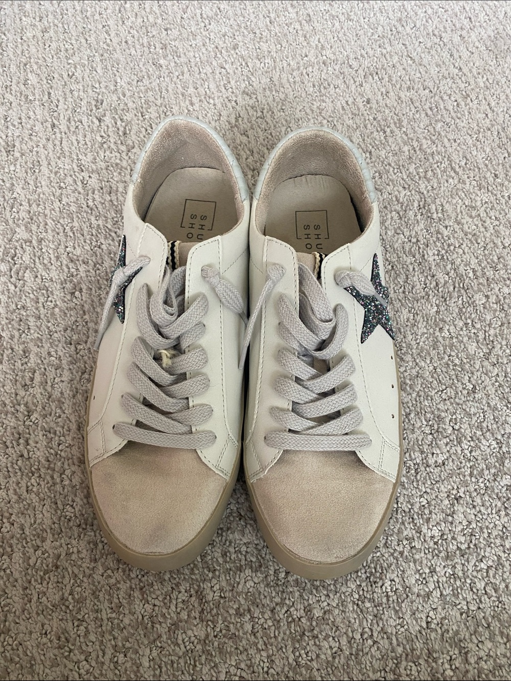 Shu Shop White Sneaker Multicolor Glitter Star Pamela Light Grey Size 9 Wide